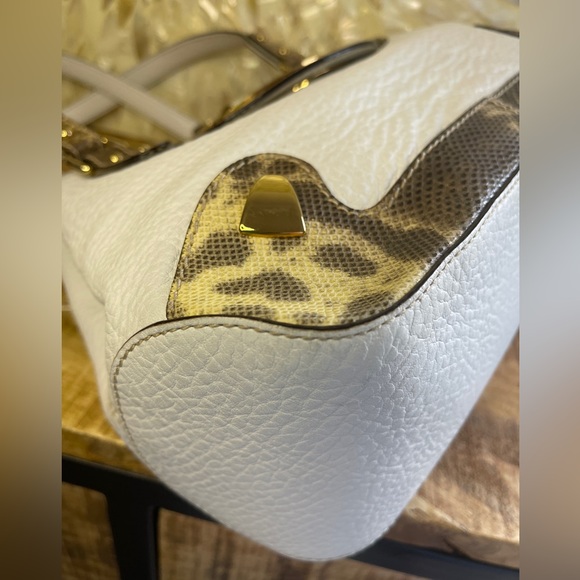 D&G DOLCE & GABBANA Lizardskin And White Leather Handbag With Gold Tone Hardware - Picture 9 of 16